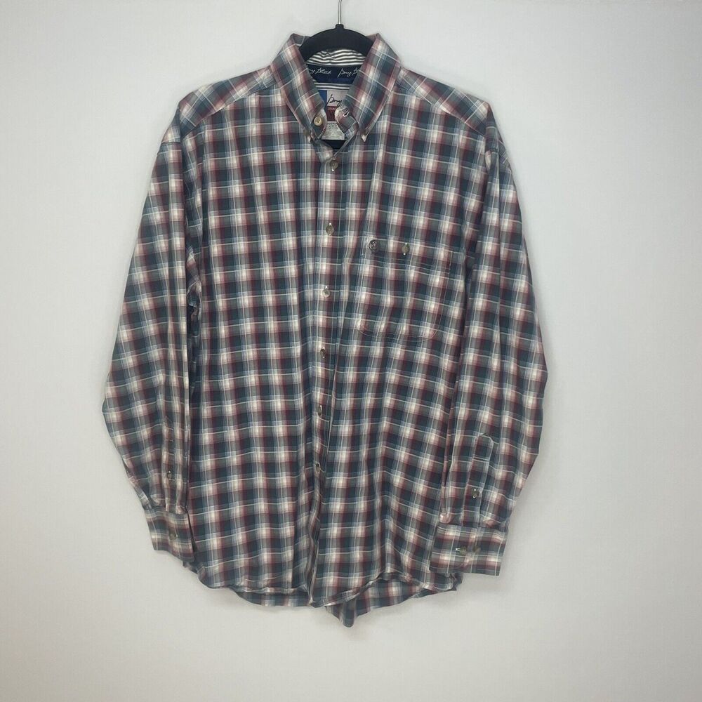 Vintage Wrangler George Strait Shirt Men M Blue Button Down Windowpane Plaid‎